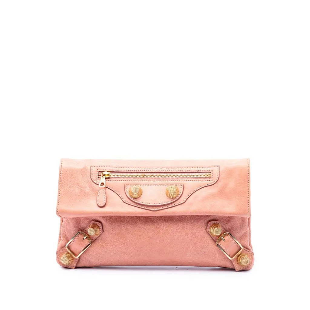 Balenciaga Lambskin Motocross Giant 21 Envelope Clutch Pink Leather Very good - Front View