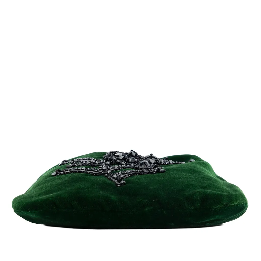 Prada Beaded Velluto Pouch Green Velvet Good - Inside View