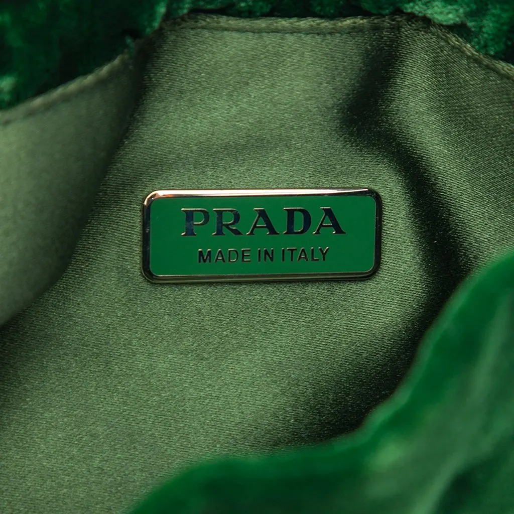 Prada Beaded Velluto Pouch Green Velvet Good - Box View
