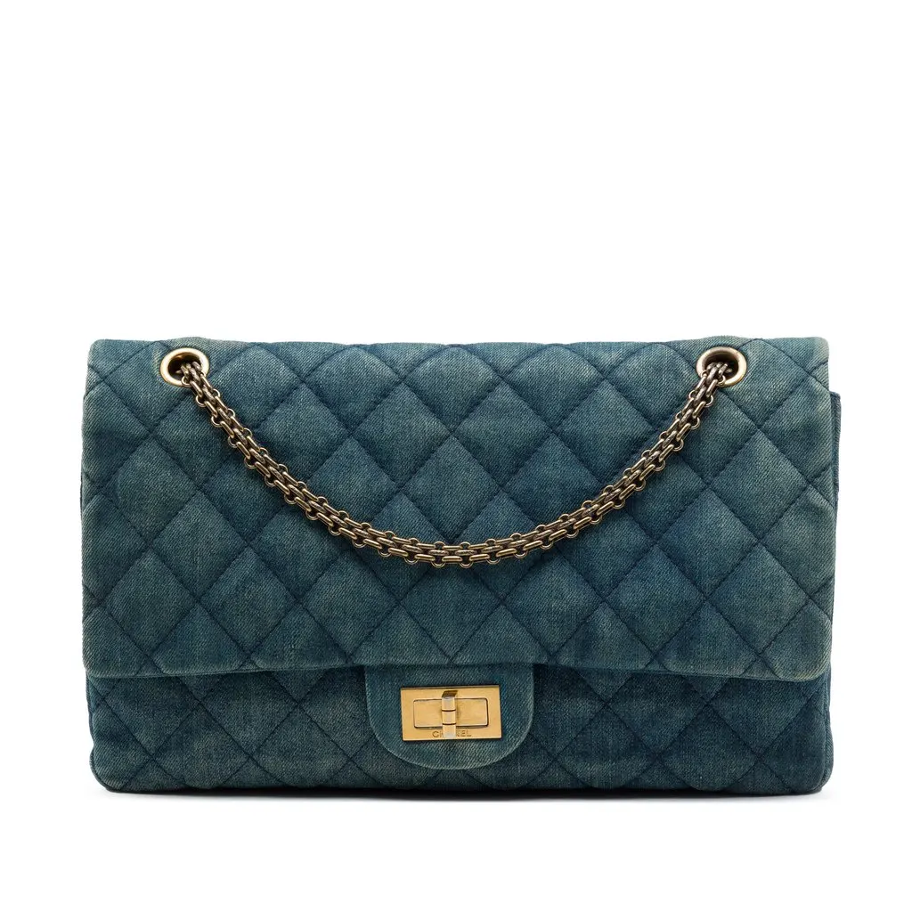 Chanel Quilted Denim Reissue 2.55 Double Flap 227 Blue Denim Very good - Front View