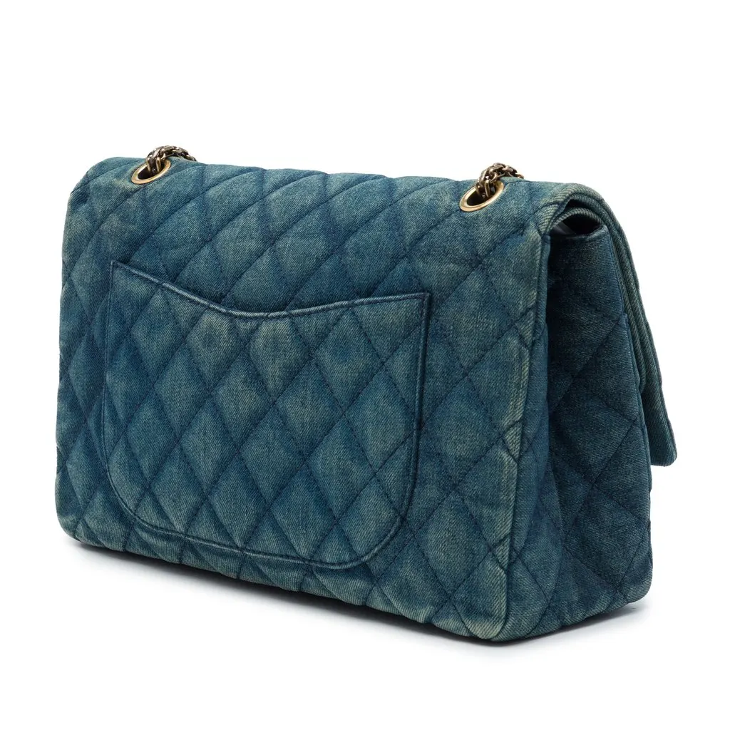 Chanel Quilted Denim Reissue 2.55 Double Flap 227 Blue Denim Very good - Back View