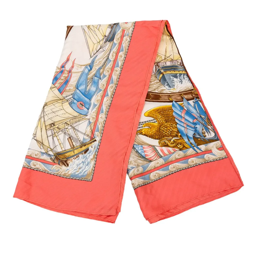 Hermès Vive le Vent Pleated Silk Scarf 90 Pink Silk Very good - Front View