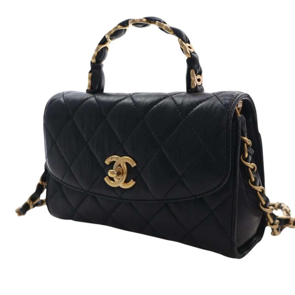 Chanel Mini CC Quilted Lambskin Links Top Handle Flap Black Leather Very good - Inside View