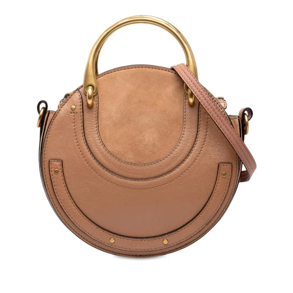 Chloé Small Calfskin and Suede Pixie Satchel Beige Leather Very good - Front View