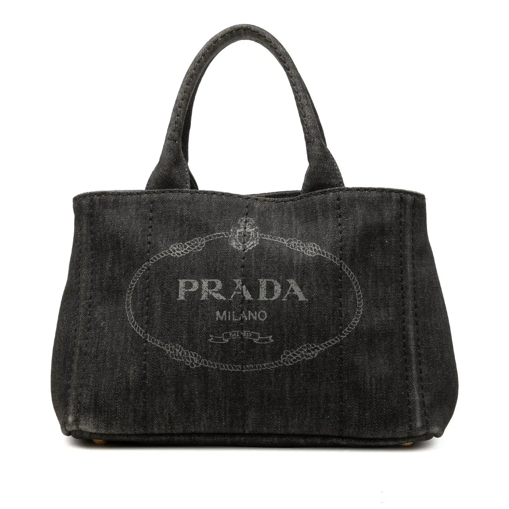 Prada Small Denim Canapa Logo Tote Grey Denim Very good - Front View