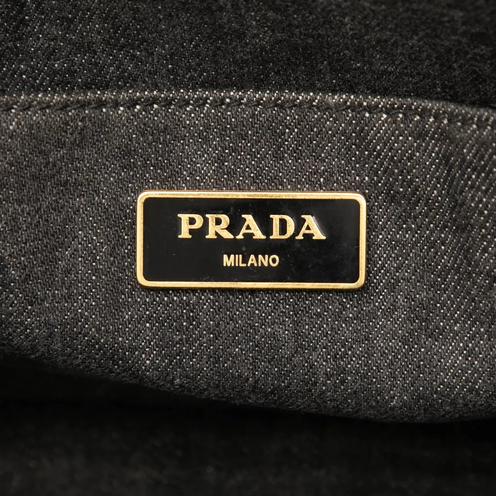 Prada Small Denim Canapa Logo Tote Grey Denim Very good - Box View