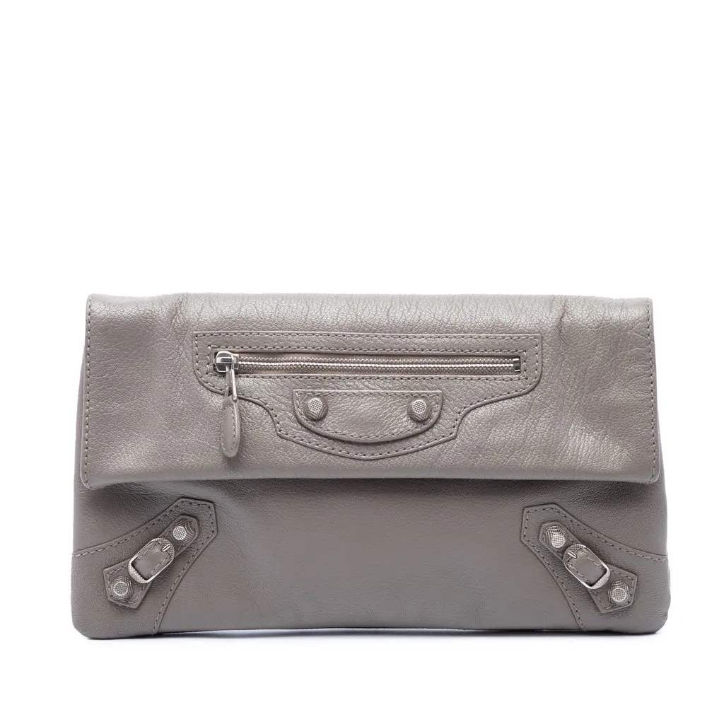 Balenciaga Goatskin Motocross Giant 12 Envelope Clutch Brown Leather Very good - Front View
