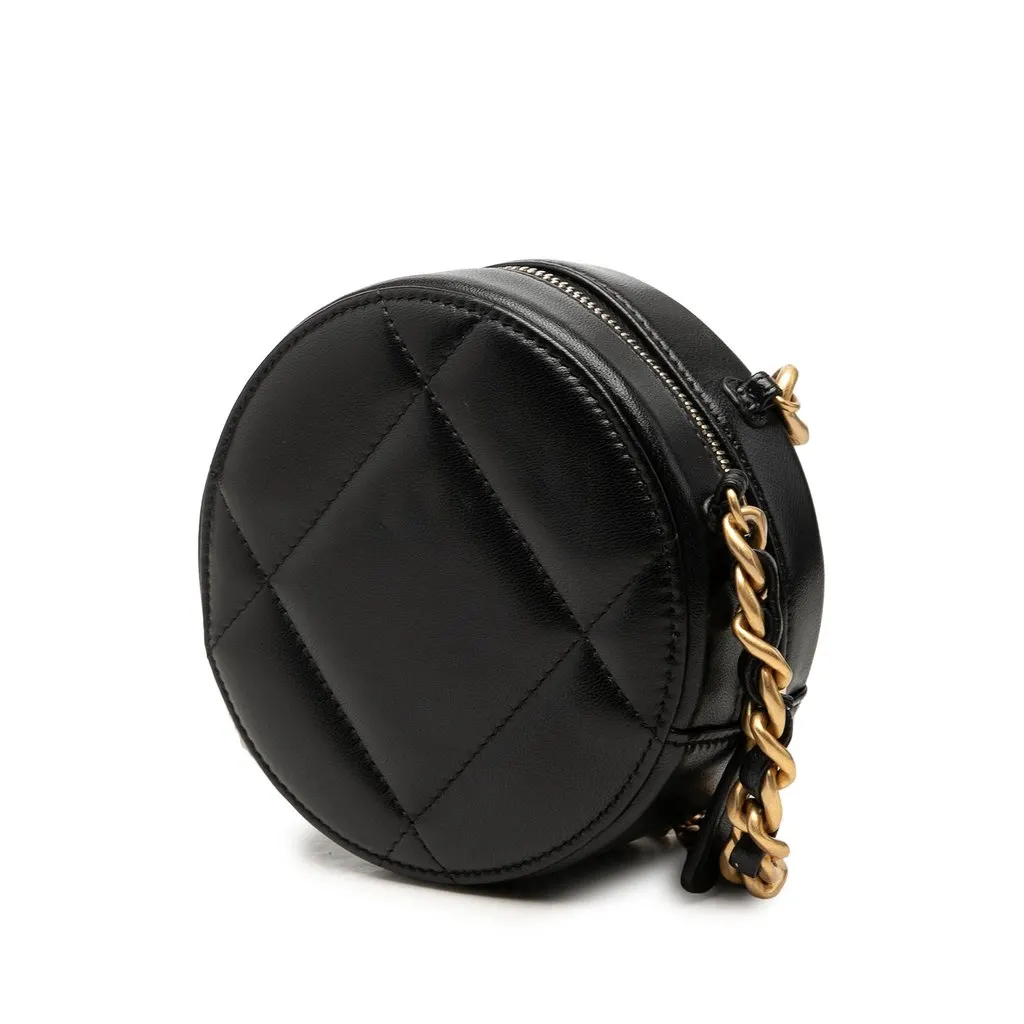 Chanel Lambskin 19 Round Clutch with Chain Black Leather Good - Back View