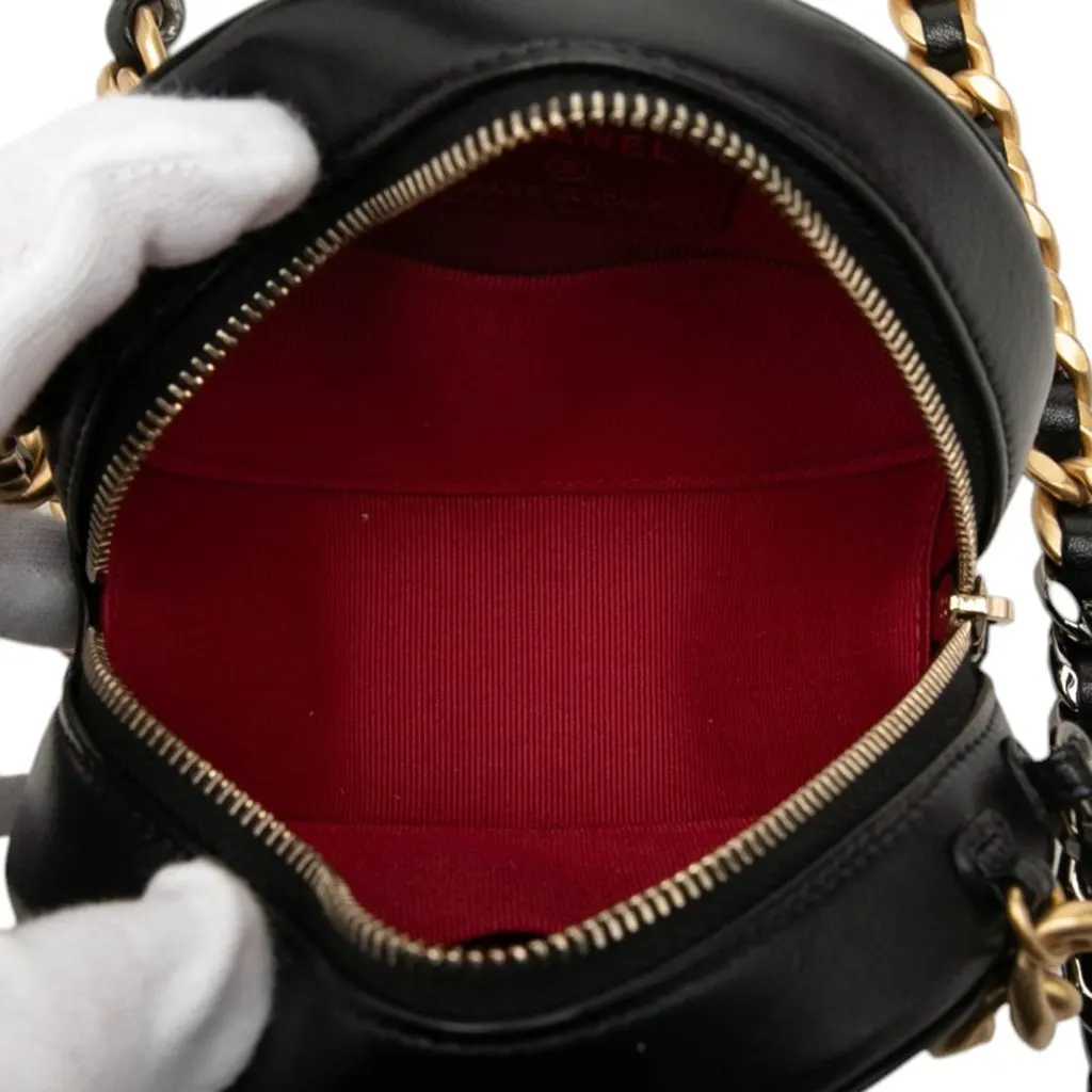 Chanel Lambskin 19 Round Clutch with Chain Black Leather Good - Model View
