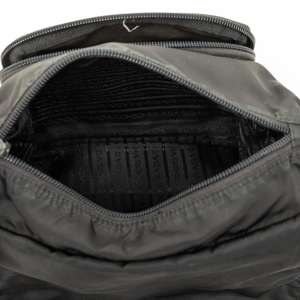 Prada Tessuto Zip Buckle Messenger Bag Black Polyamide Very good - Model View