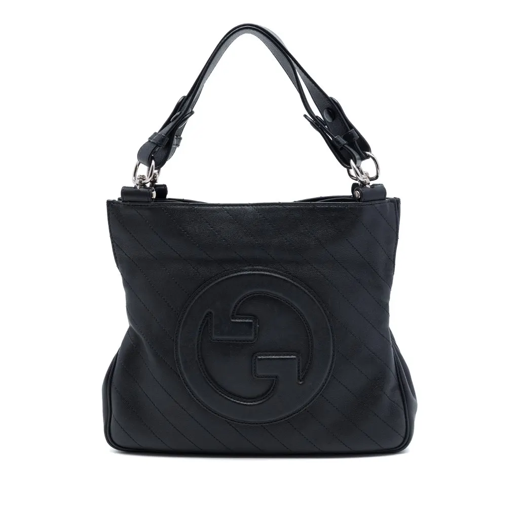 Gucci Small Diagonal Stitched Calfskin Blondie Satchel Black Leather Very good - Front View