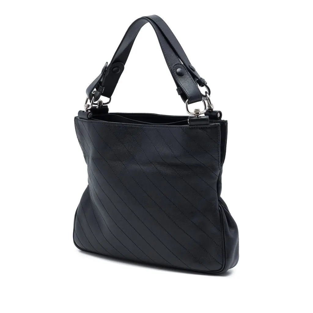 Gucci Small Diagonal Stitched Calfskin Blondie Satchel Black Leather Very good - Back View