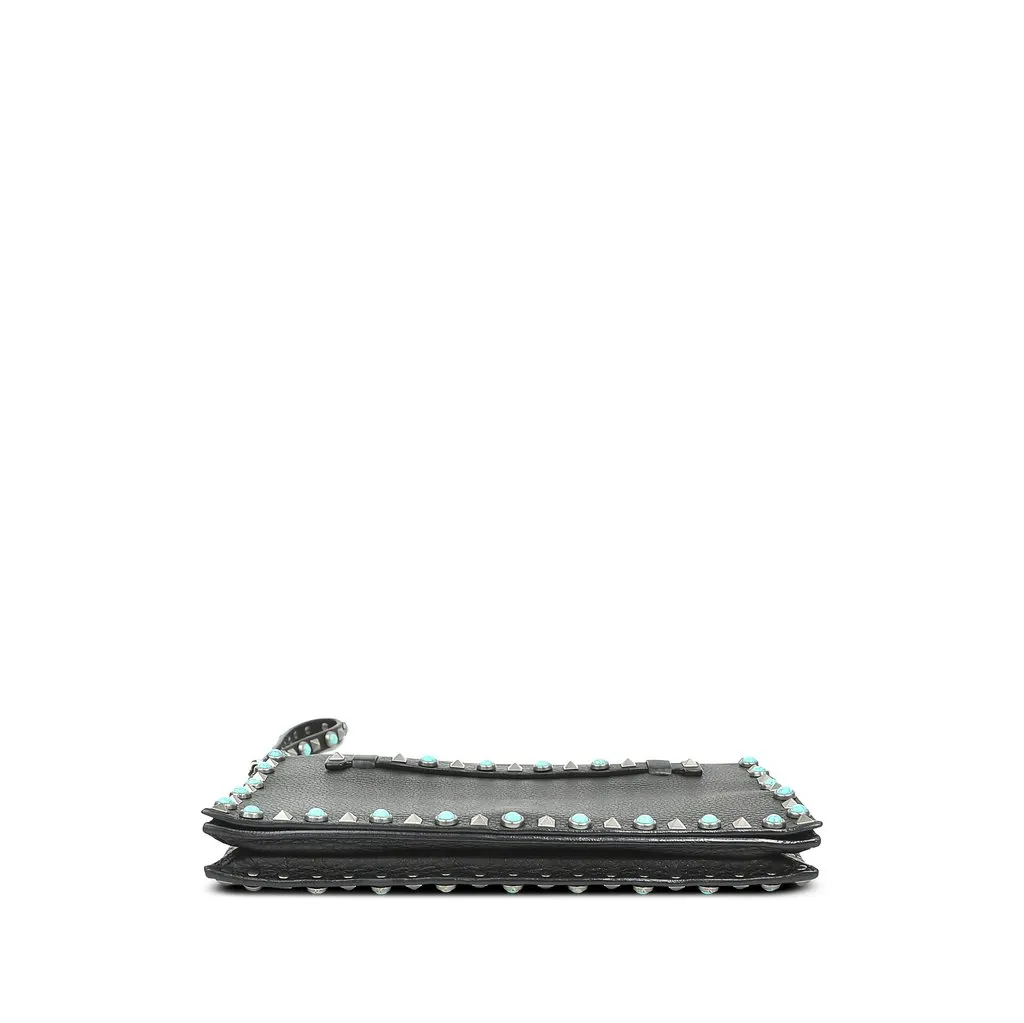 Valentino Leather Rolling Rockstud Wristlet Clutch Black Leather Good - Inside View