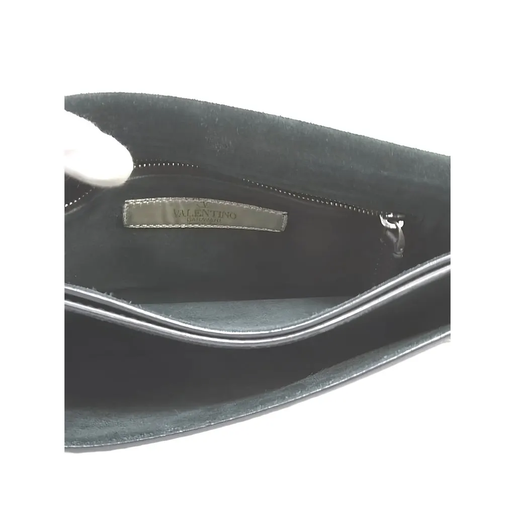 Valentino Leather Rolling Rockstud Wristlet Clutch Black Leather Good - Model View
