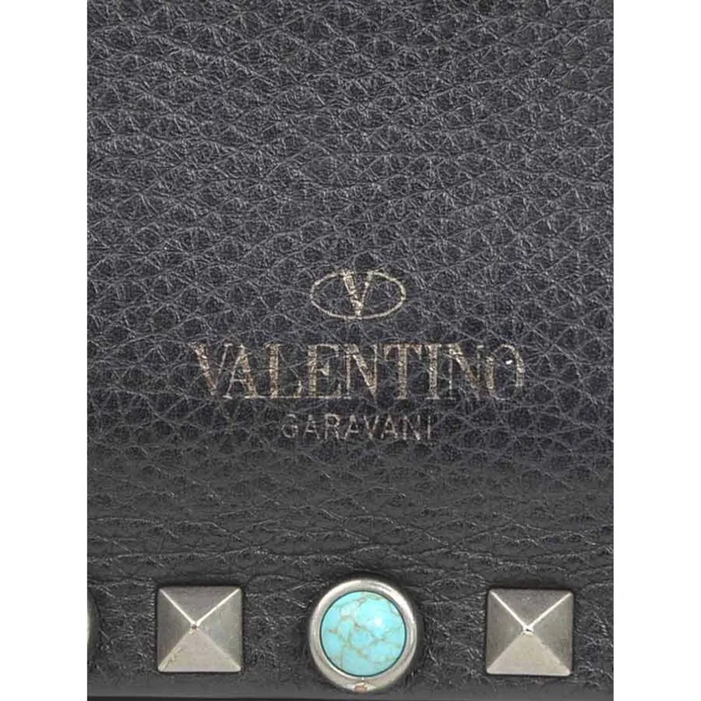 Valentino Leather Rolling Rockstud Wristlet Clutch Black Leather Good - Box View