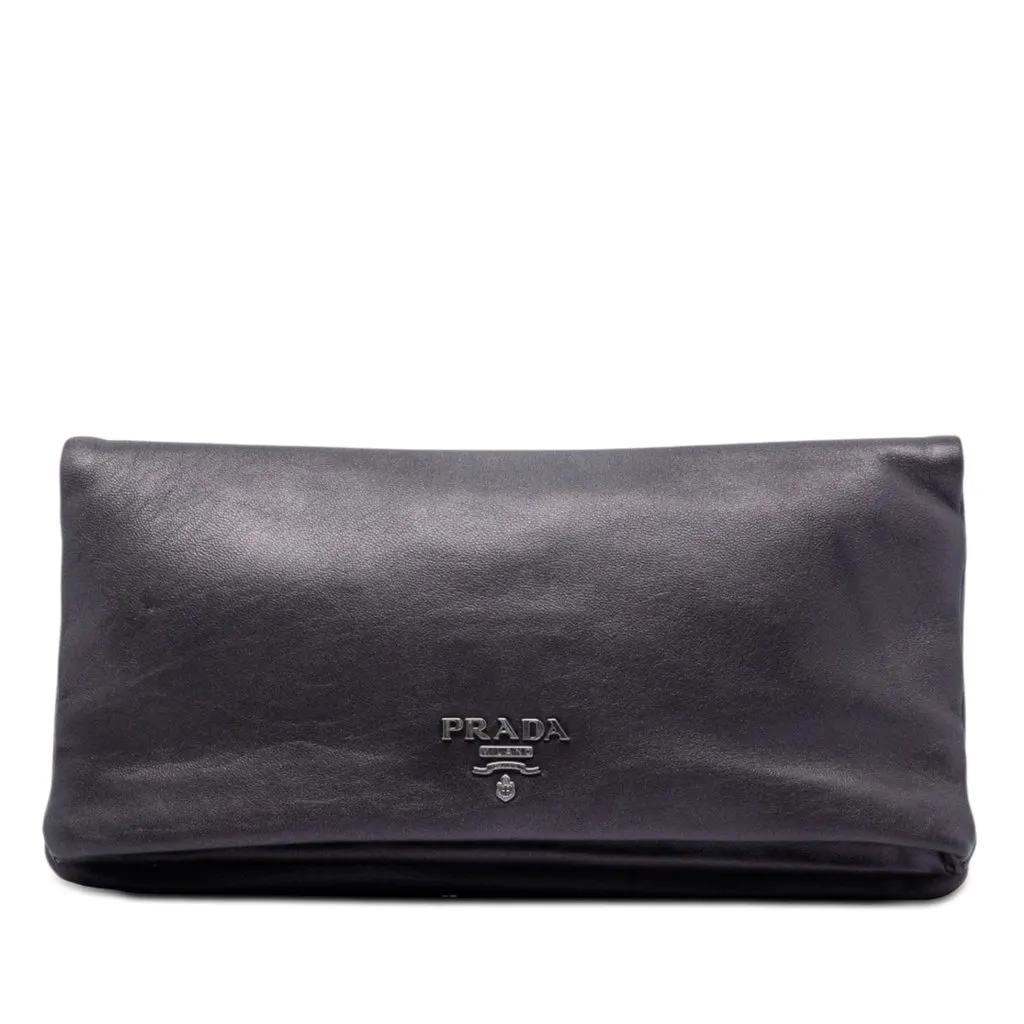 Prada Metallic Soft Calf Fold Over Clutch Purple Leather Very good - Front View