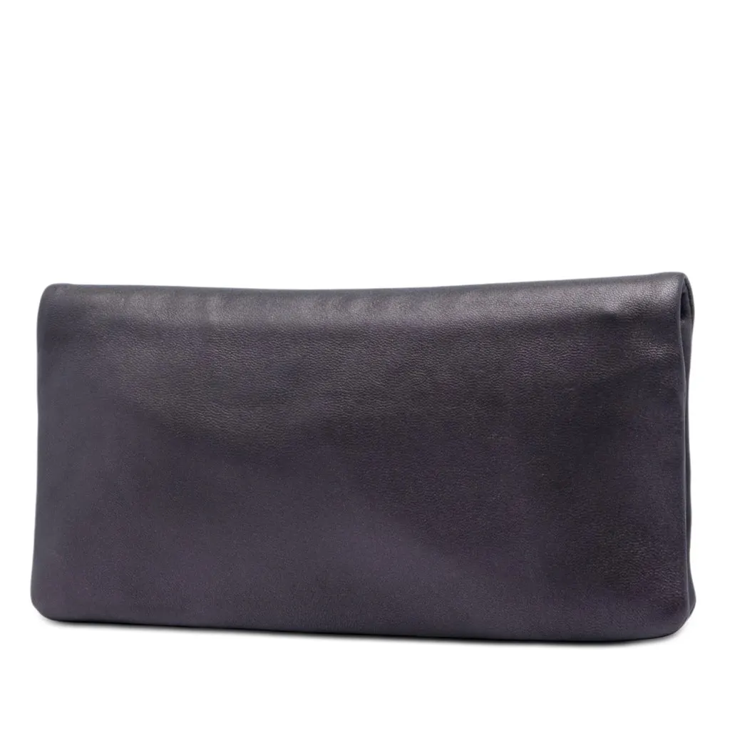 Prada Metallic Soft Calf Fold Over Clutch Purple Leather Very good - Back View