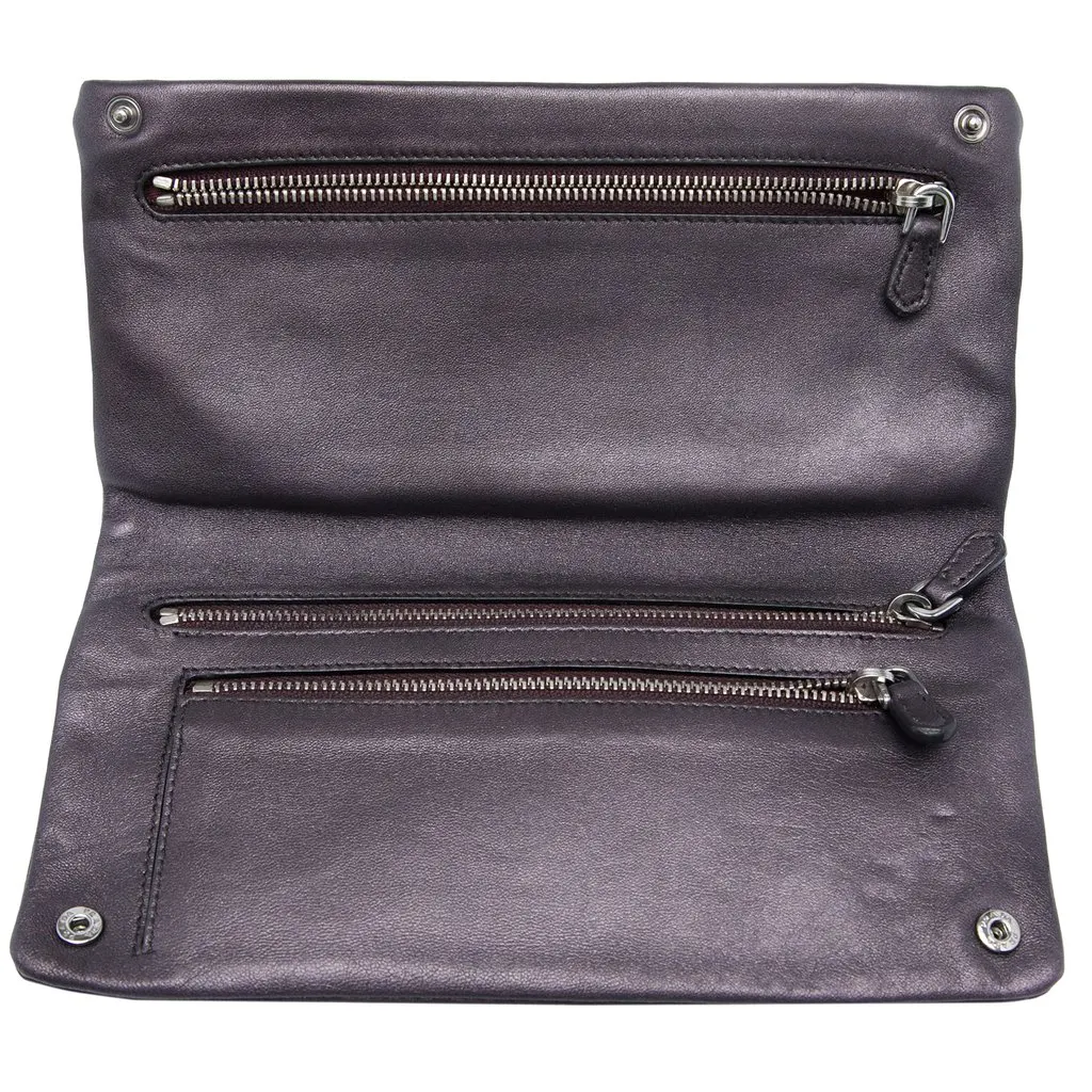Prada Metallic Soft Calf Fold Over Clutch Purple Leather Very good - Model View