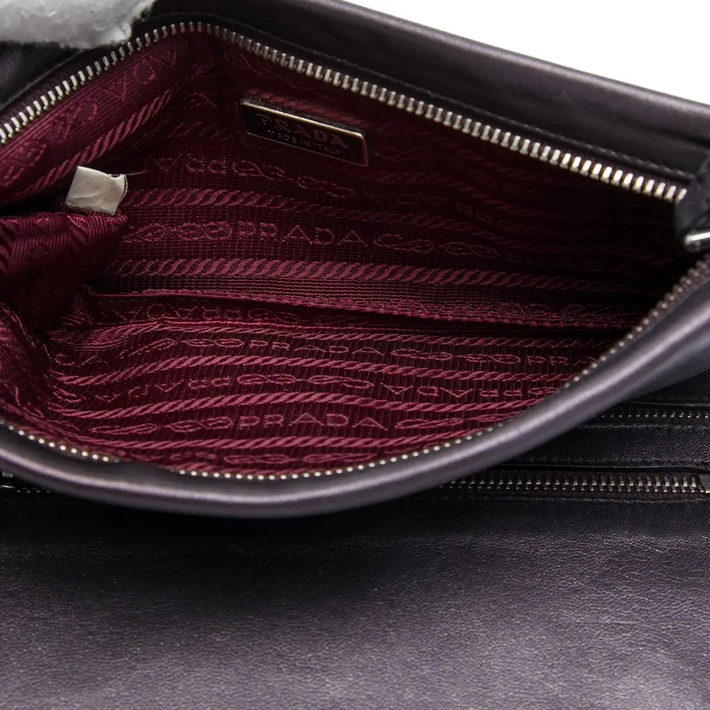 Prada Metallic Soft Calf Fold Over Clutch Purple Leather Very good - Box View