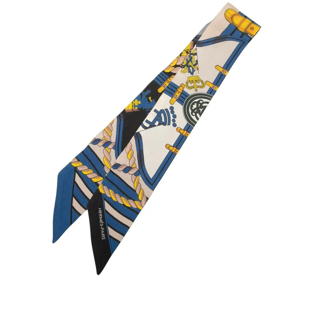 Hermès Grande Tenue Silk Twilly Scarf Blue Silk Very good - Front View