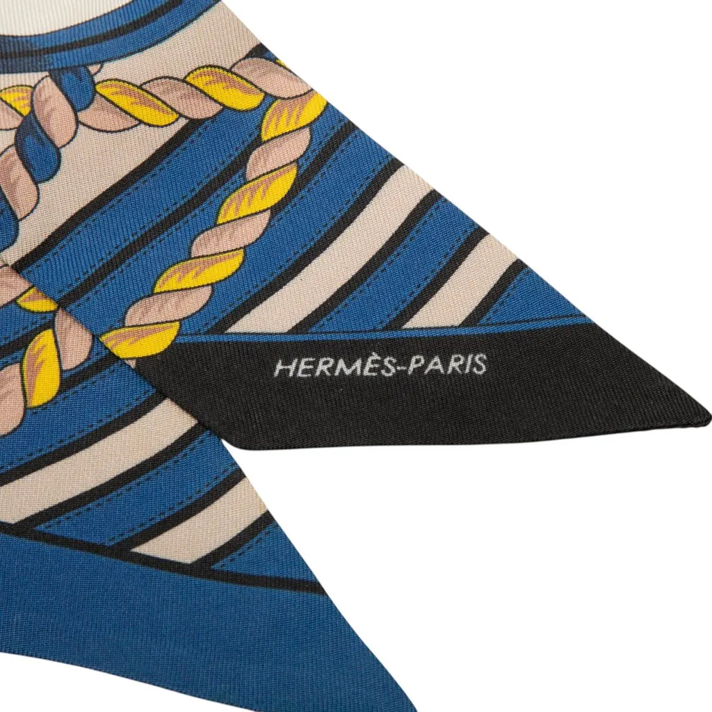 Hermès Grande Tenue Silk Twilly Scarf Blue Silk Very good - Back View