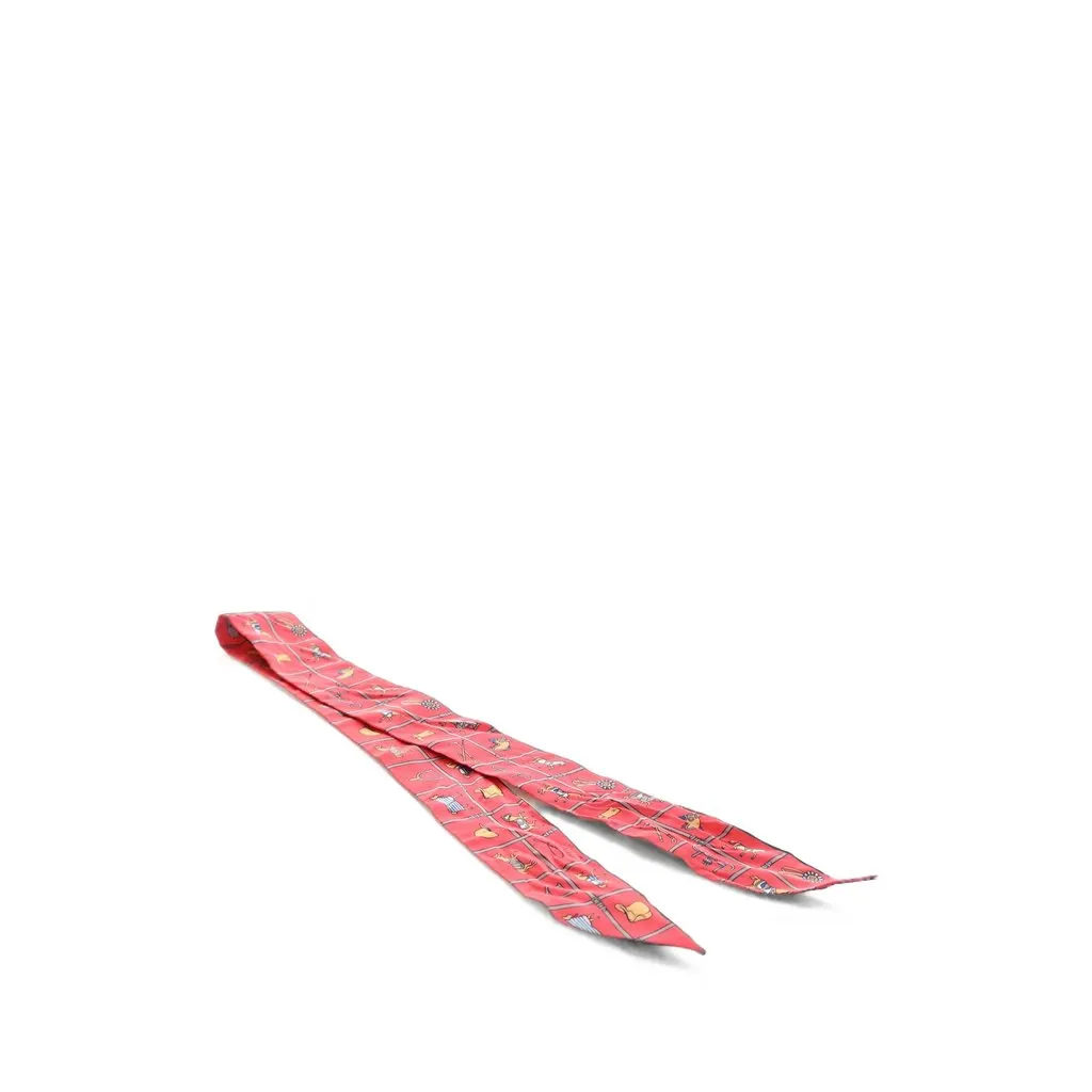 Hermès Les Flots Du Cheval Silk Twilly Scarf Pink Very good - Front View