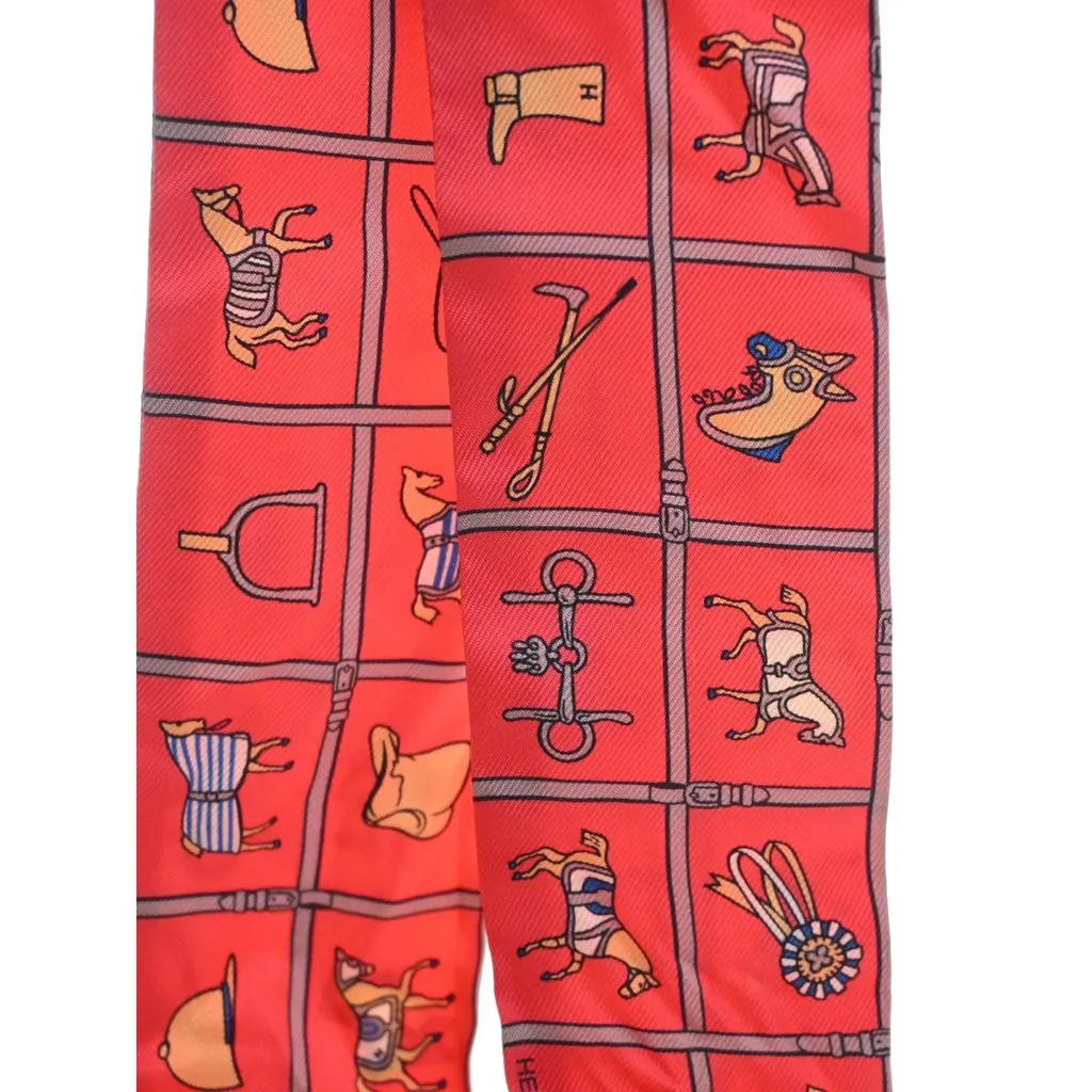 Hermès Les Flots Du Cheval Silk Twilly Scarf Pink Very good - Inside View