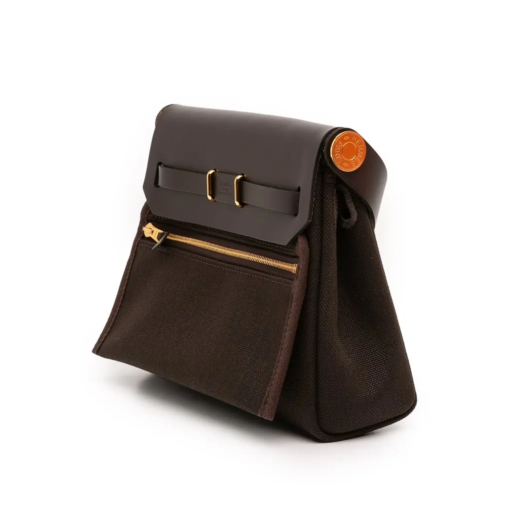 Hermès Military Toile and Vache Hunter Herbag Zip 20 Brown Never worn - Back View