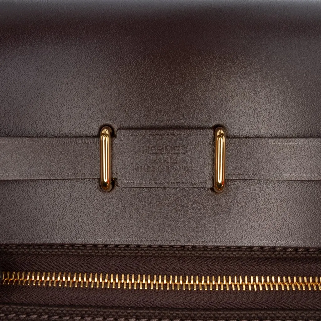 Hermès Military Toile and Vache Hunter Herbag Zip 20 Brown Never worn - Box View