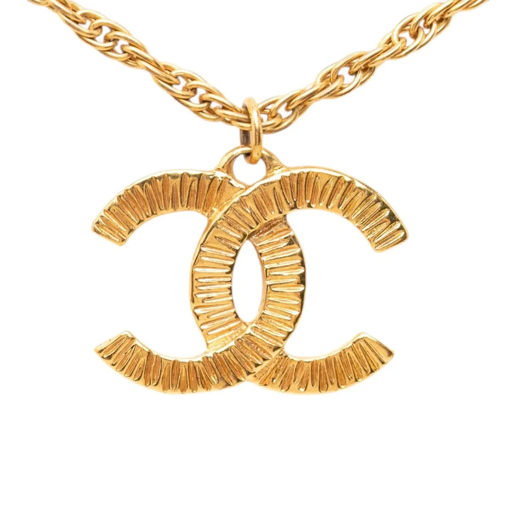 Chanel CC Gold Plated Pendant Necklace Gold Metal Very good - Back View