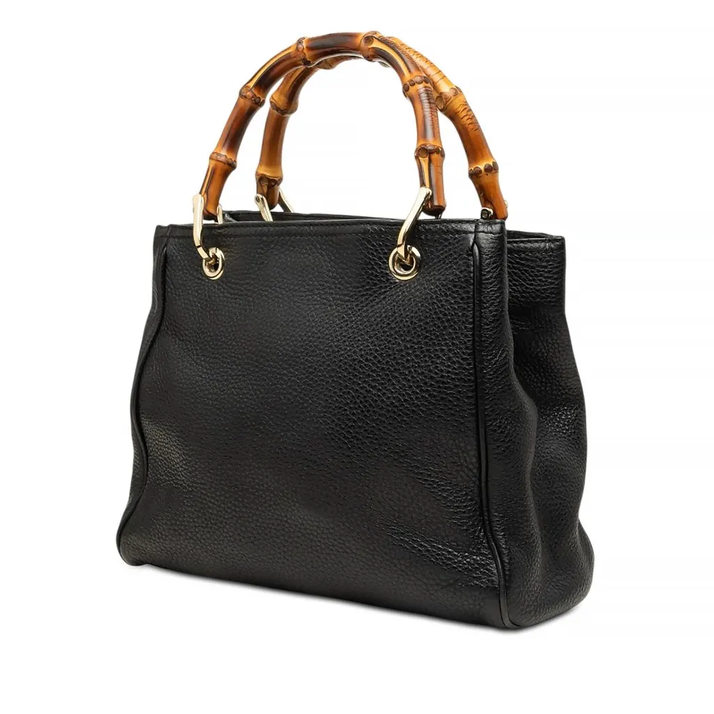 Gucci Small Calfskin Bamboo Shopper Satchel Black Leather Good - Back View