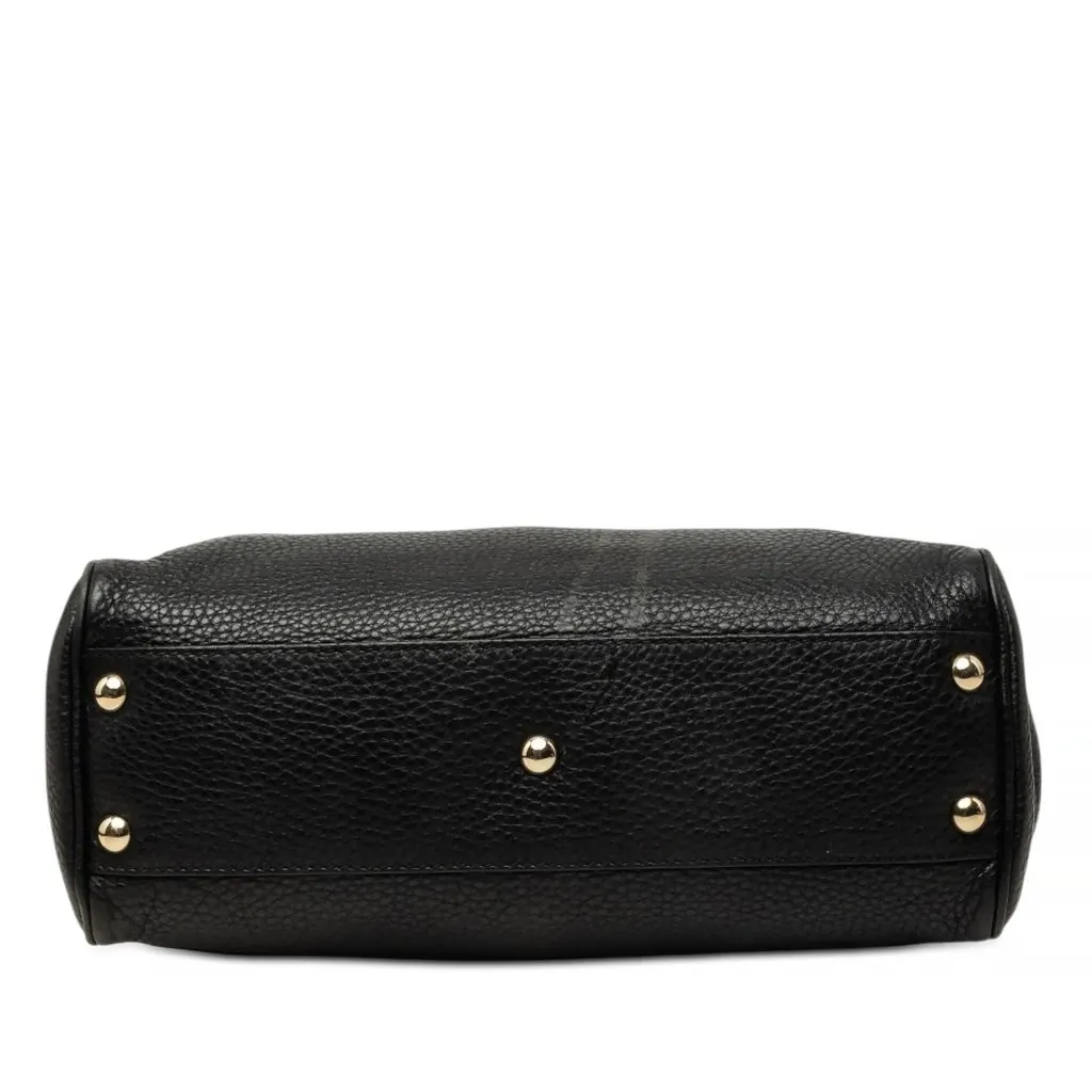 Gucci Small Calfskin Bamboo Shopper Satchel Black Leather Good - Inside View