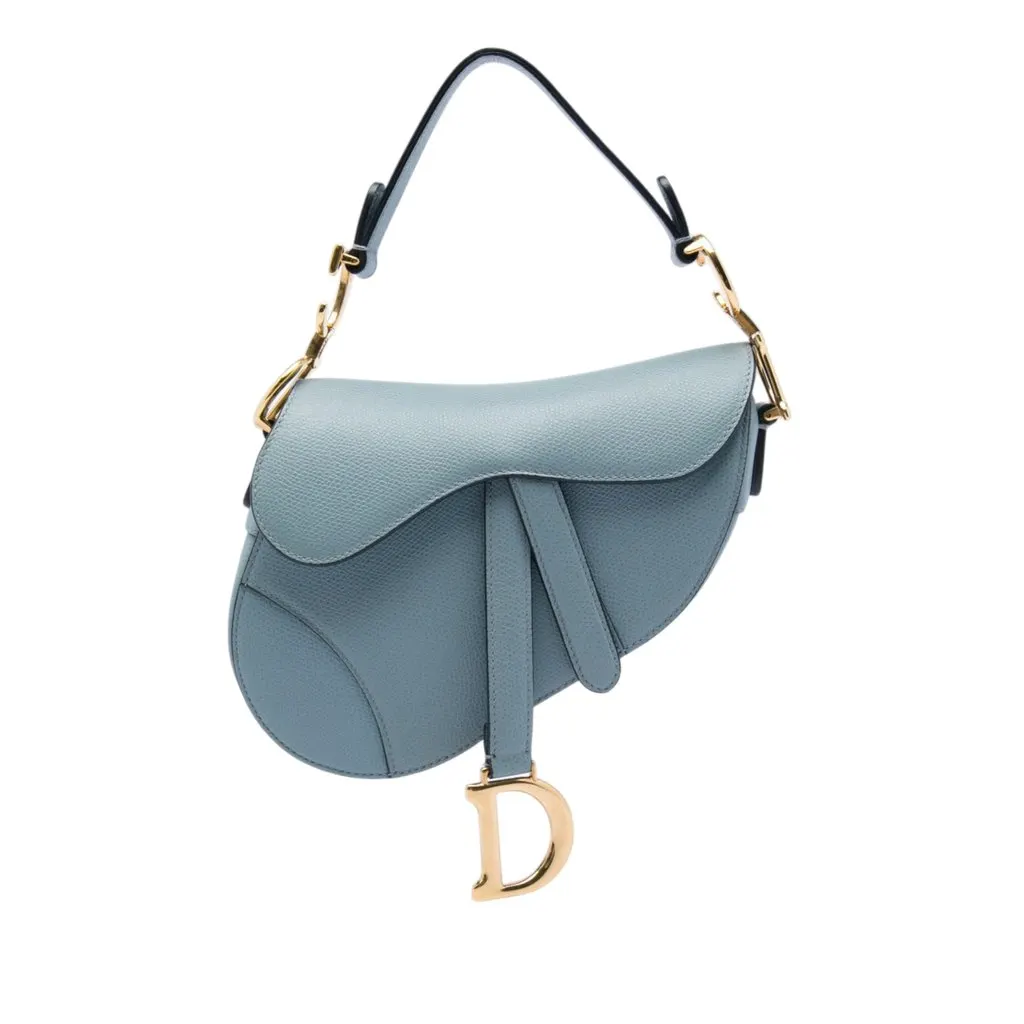 Dior Mini Grained Calfskin Saddle Bag Blue Leather Very good - Front View