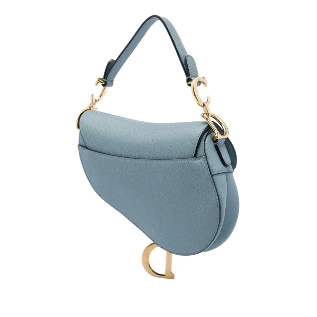 Dior Mini Grained Calfskin Saddle Bag Blue Leather Very good - Back View