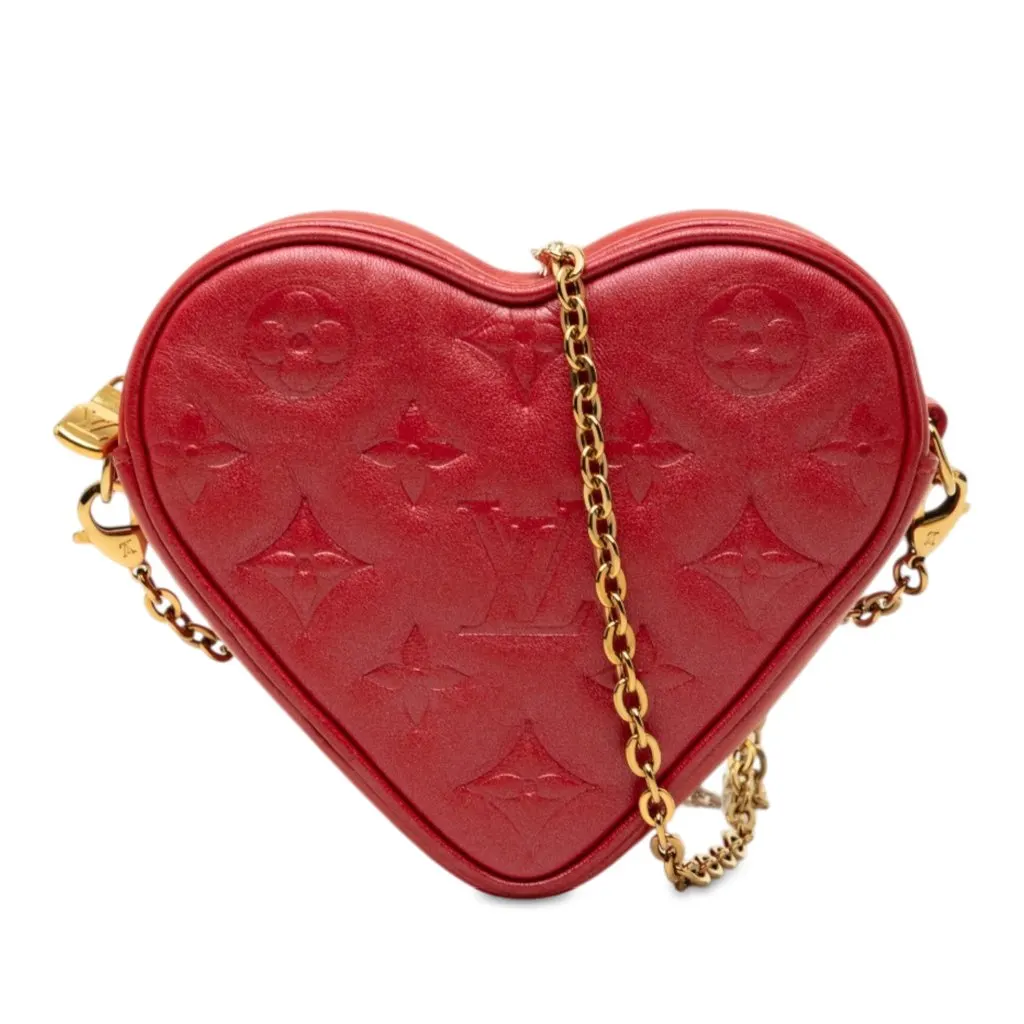 Louis Vuitton Monogram Embossed Lambskin Fall In Love Sac Coeur Heart on Chain Red Leather Very good - Front View