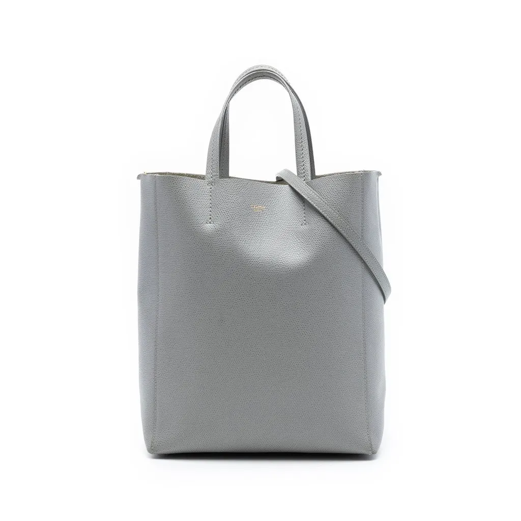 Celine Small Grained Calfskin Vertical Cabas Tote Grey Leather Very good - Front View
