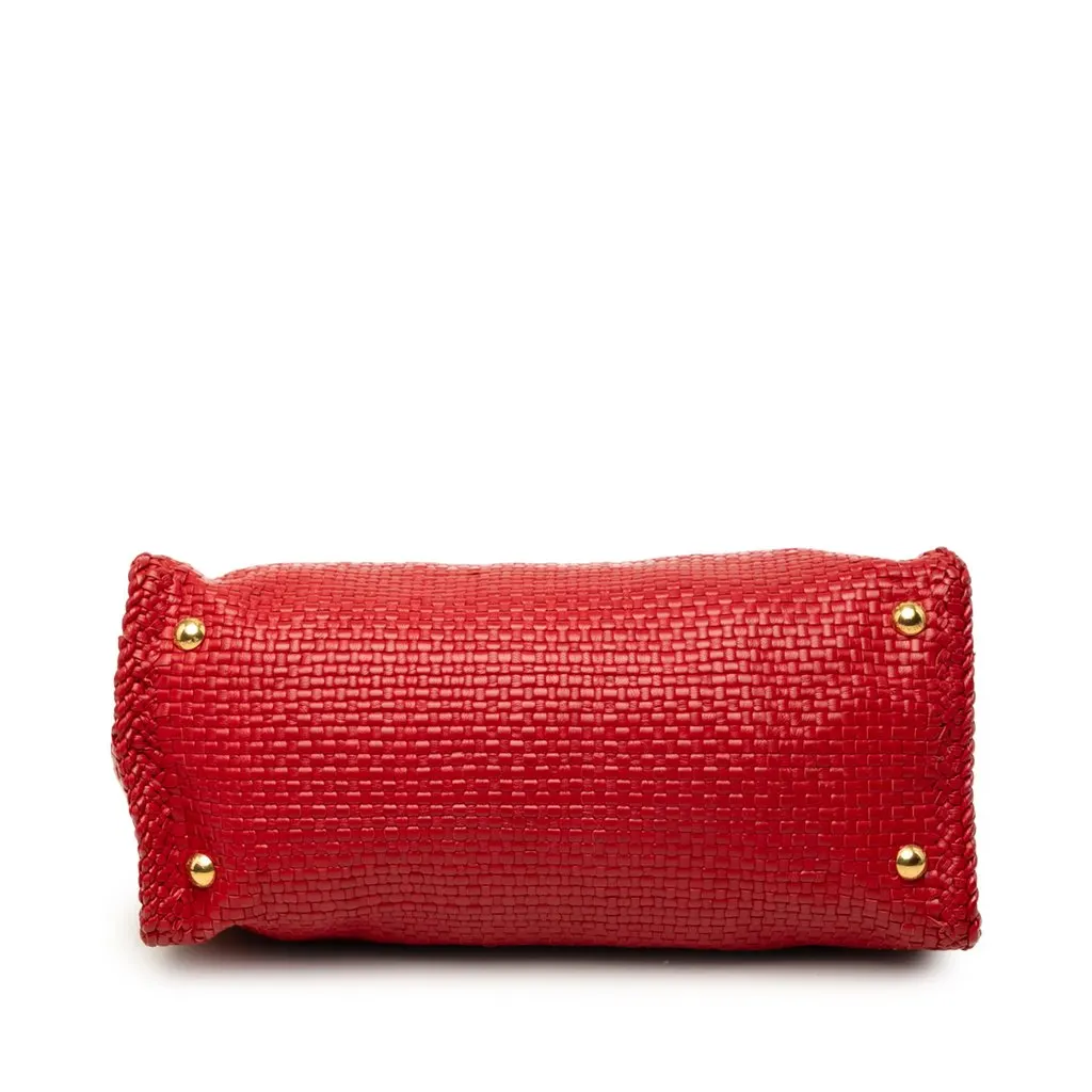 Prada Small Woven Goatskin Madras Satchel Red Leather Very good - Inside View