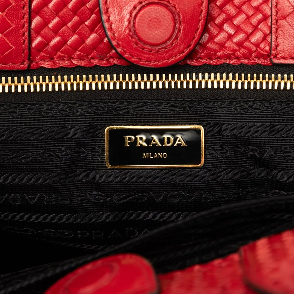 Prada Small Woven Goatskin Madras Satchel Red Leather Very good - Box View