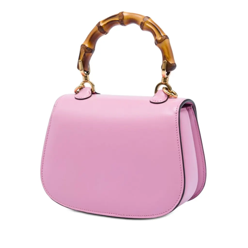 Gucci Mini Calfskin Web 1947 Bamboo Top Handle Bag Pink Leather Very good - Back View