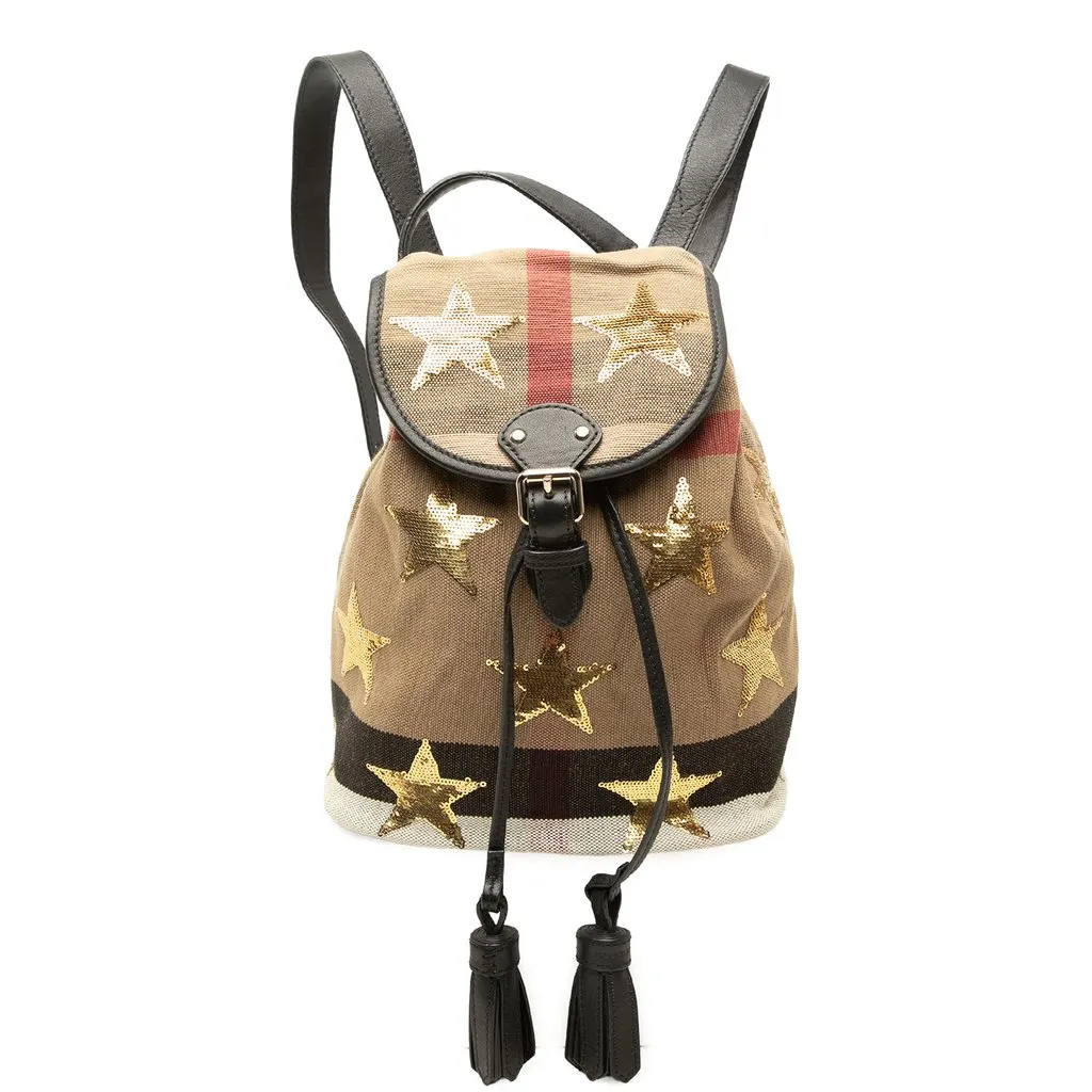Burberry Mega Check Canvas Star Sequin Backpack Brown Canvas Very good - Front View