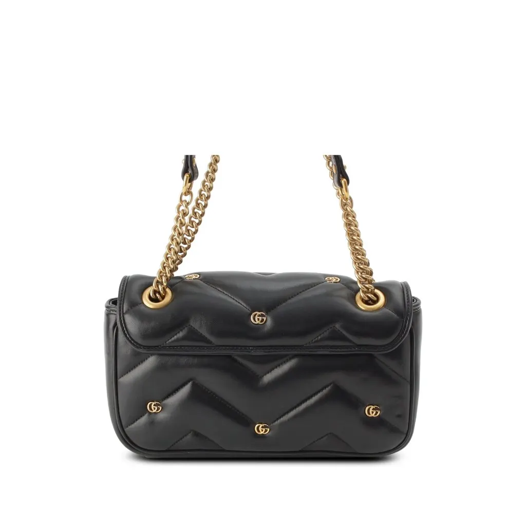 Gucci Medium GG Marmont GG Studded Matelasse Leather Shoulder Bag Black Leather Very good - Back View
