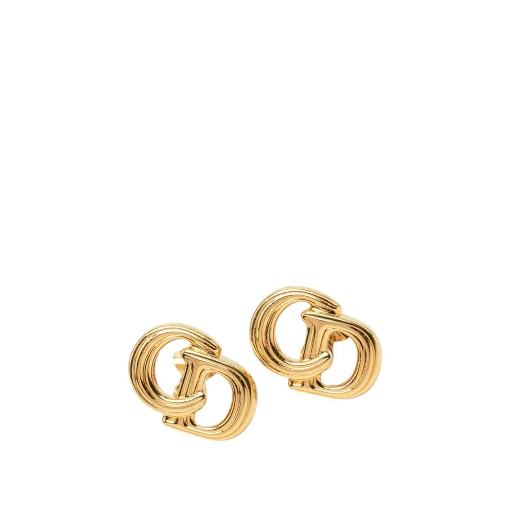 Dior Gold Plated CD Logo Clip On Earrings Gold Metal Very good - Front View