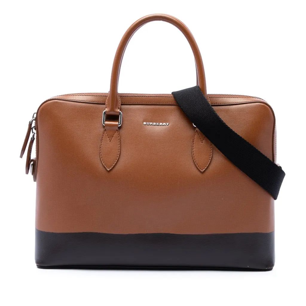 Burberry Bicolor Leather Barrow Business Bag Brown Leather Very good - Front View