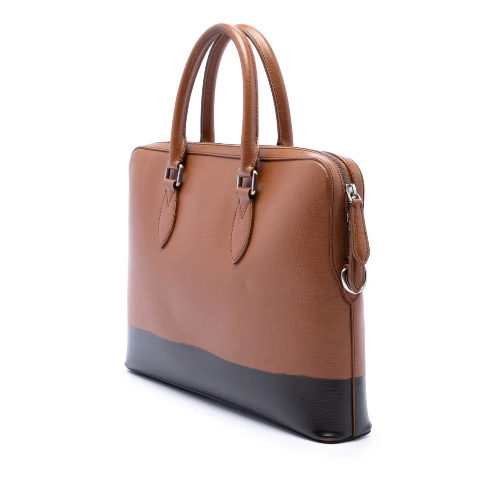 Burberry Bicolor Leather Barrow Business Bag Brown Leather Very good - Back View