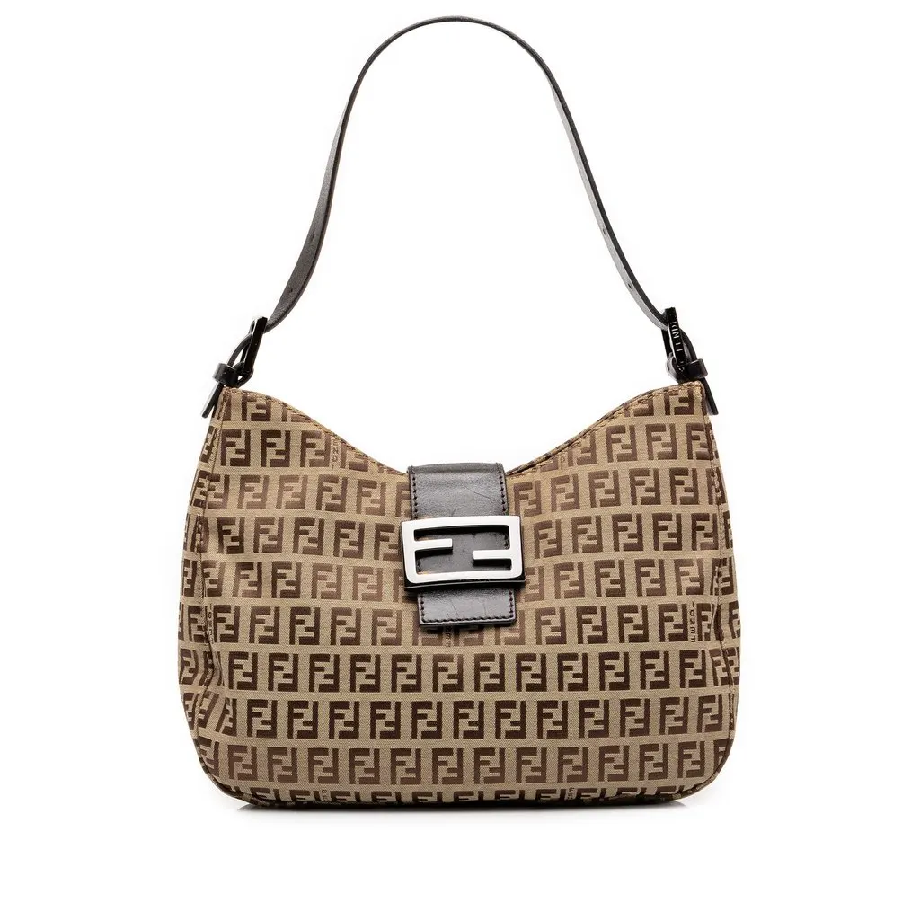 Fendi Zucchino Canvas Shoulder Bag Brown Canvas Good - Front View