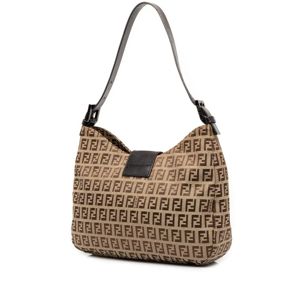 Fendi Zucchino Canvas Shoulder Bag Brown Canvas Good - Back View
