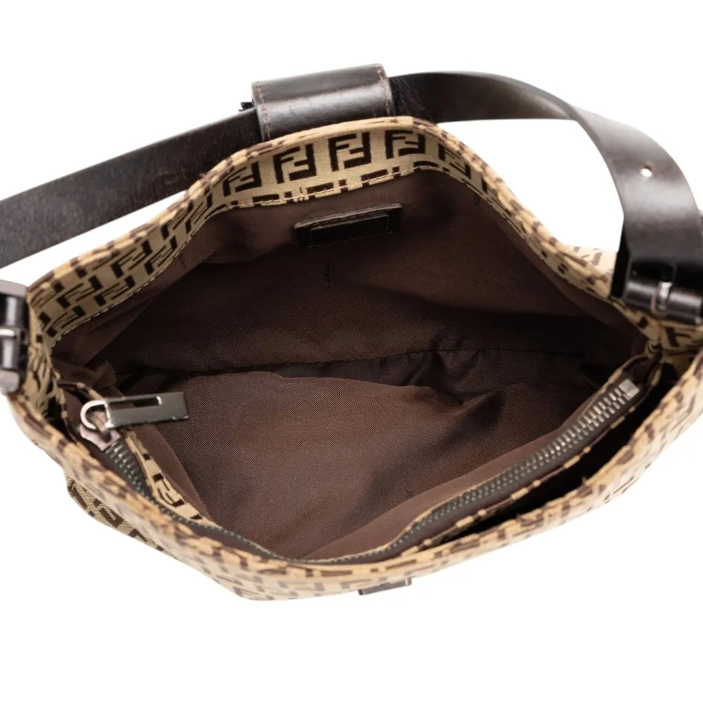 Fendi Zucchino Canvas Shoulder Bag Brown Canvas Good - Model View