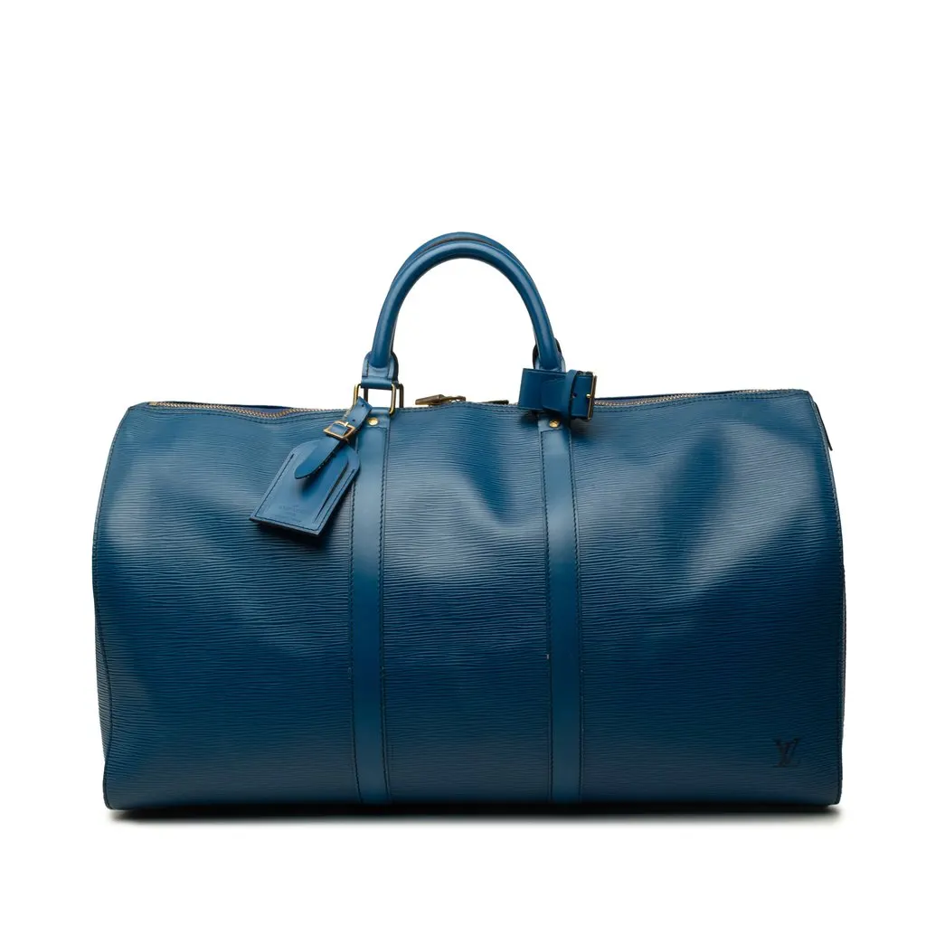 Louis Vuitton Epi Keepall 50 Blue Leather Good - Front View
