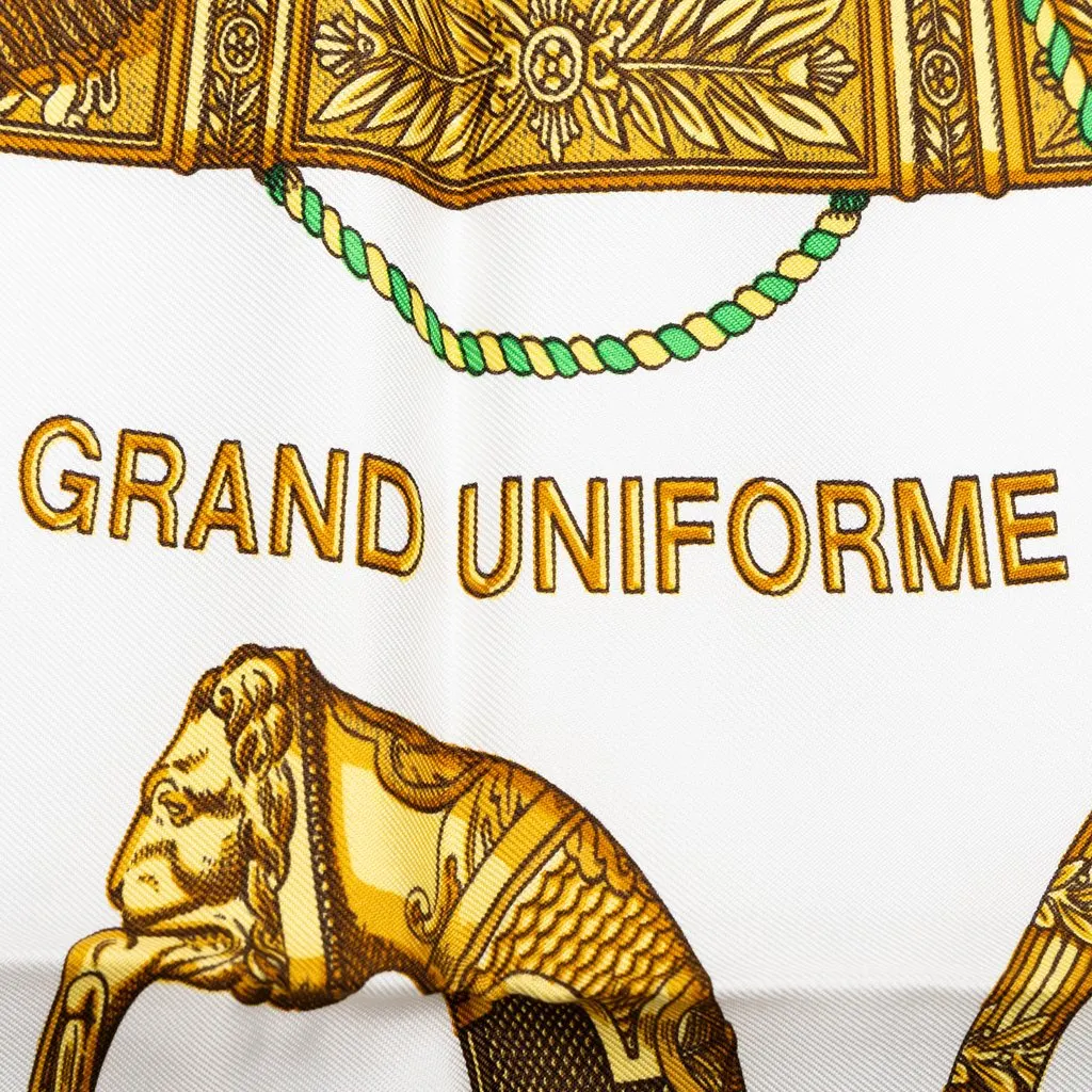 Hermès Grand Uniforme Silk Scarf 90 White Silk Good - Inside View