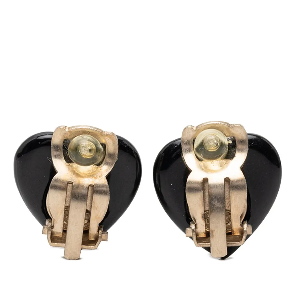 Chanel CC Resin Faux Pearl Heart Clip On Earrings White Plastic Very good - Back View